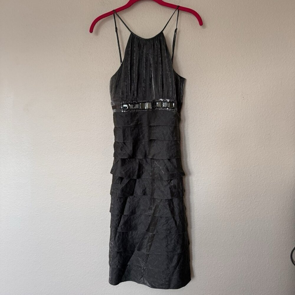 Adrianna Papell size 10 womens dress metallic gray holiday dress
